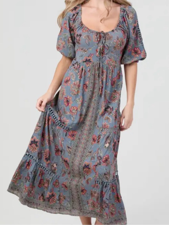 Angie Dresses & Skirts - Angie Dusty Blue Floral Tie-back Keyhole Maxi Dress - Size Large
